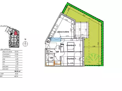 Appartement, 58 m²