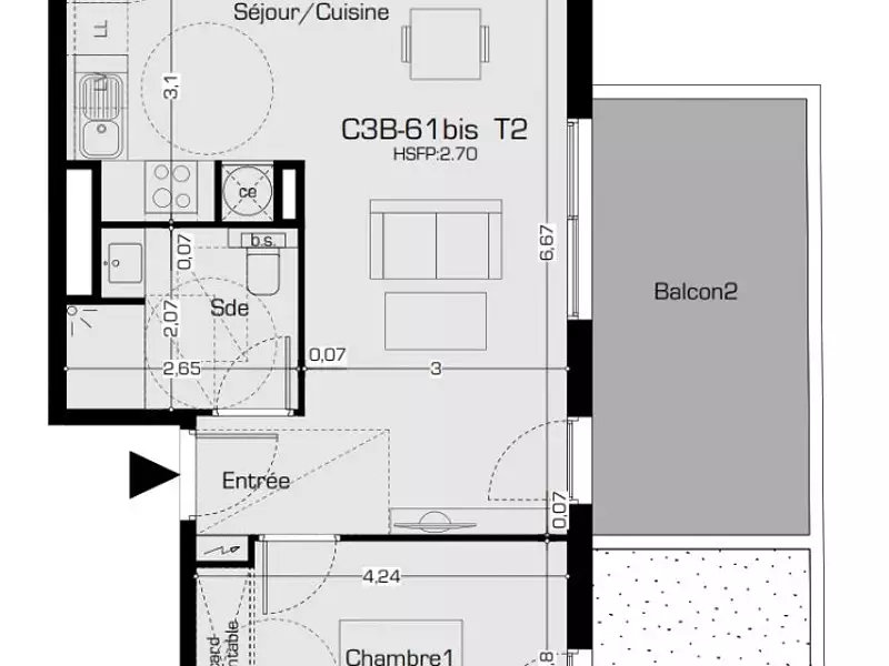 Appartement, 46,1 m²