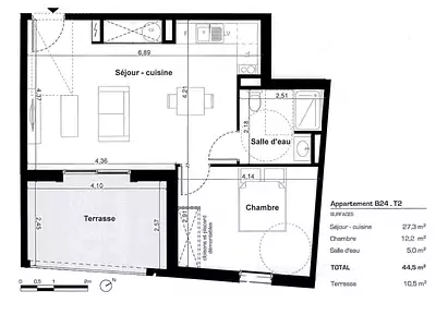 Appartement, 44,5 m²