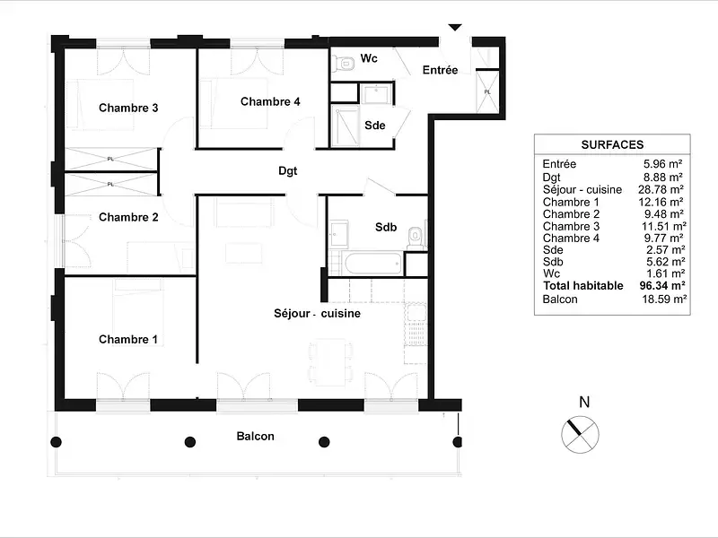 Appartement, 96 m²