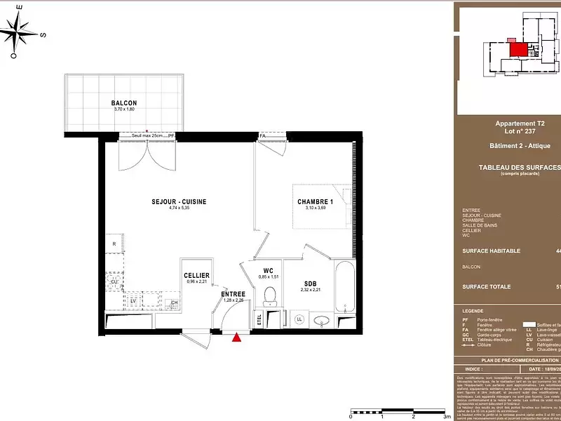 Appartement, 44,4 m²