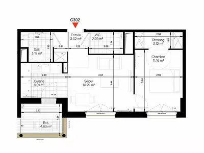 Appartement, 43,58 m²