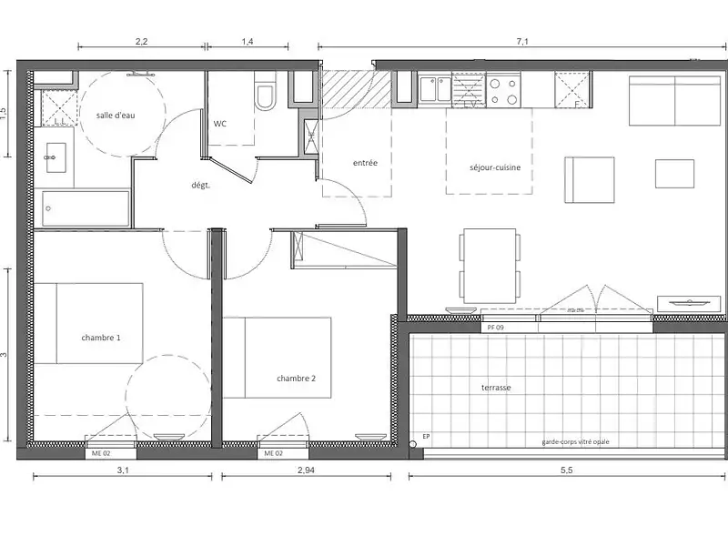 Appartement, 61 m²