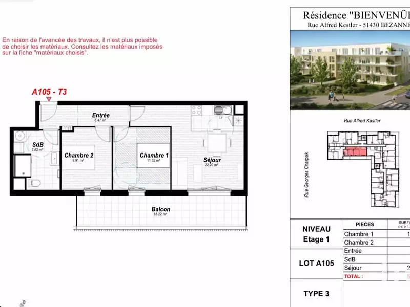 Appartement, 58 m²