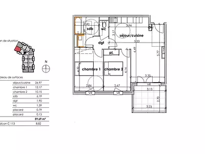 Appartement, 59 m²