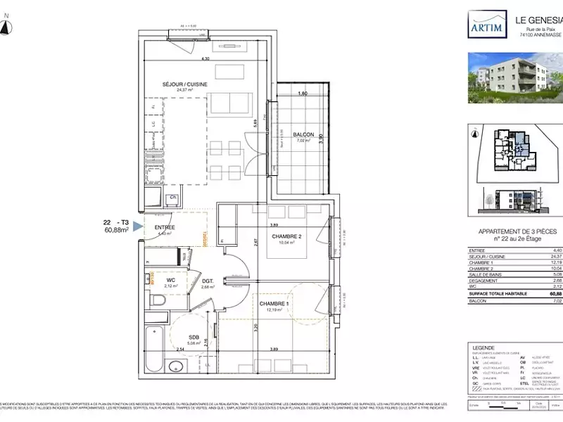 Appartement, 61 m²