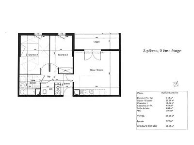 Appartement, 57,4 m²