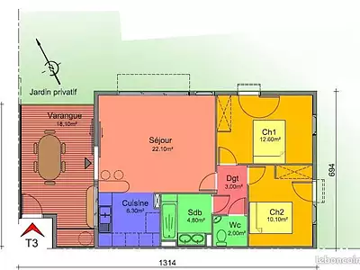 Appartement, 60,9 m²