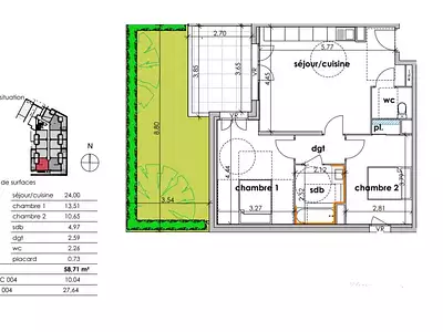 Appartement, 58 m²