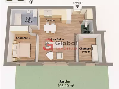 Appartement, 57,95 m²