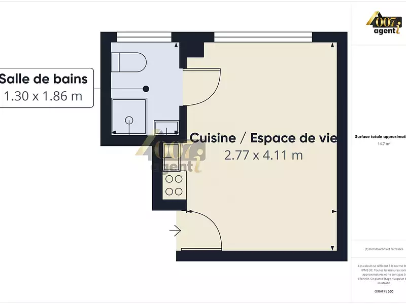 Appartement, 15,05 m²