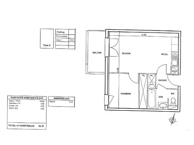 Appartement, 36,31 m²