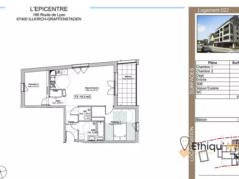 Appartement, 61,31 m²