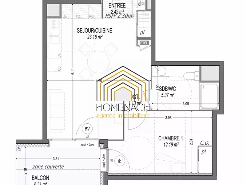 Appartement, 44,28 m²