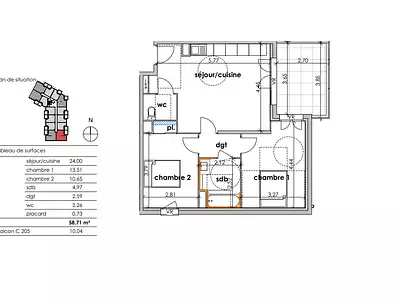 Appartement, 58 m²