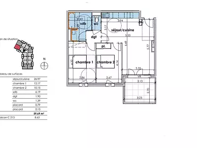 Appartement, 59 m²