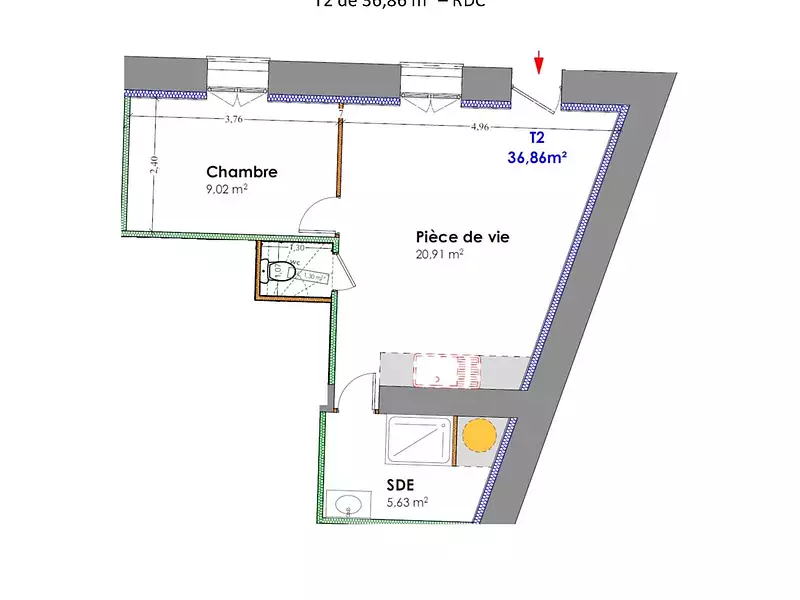 Appartement, 36 m²