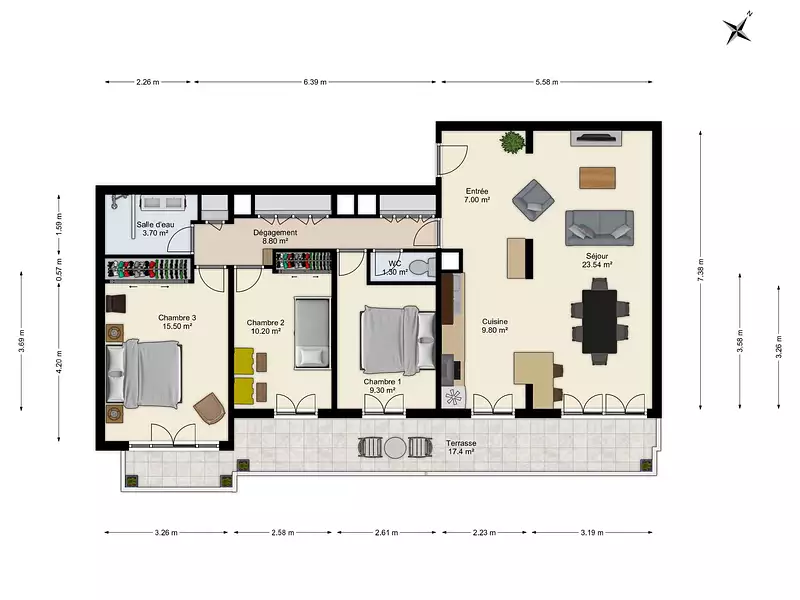 Appartement, 92 m²