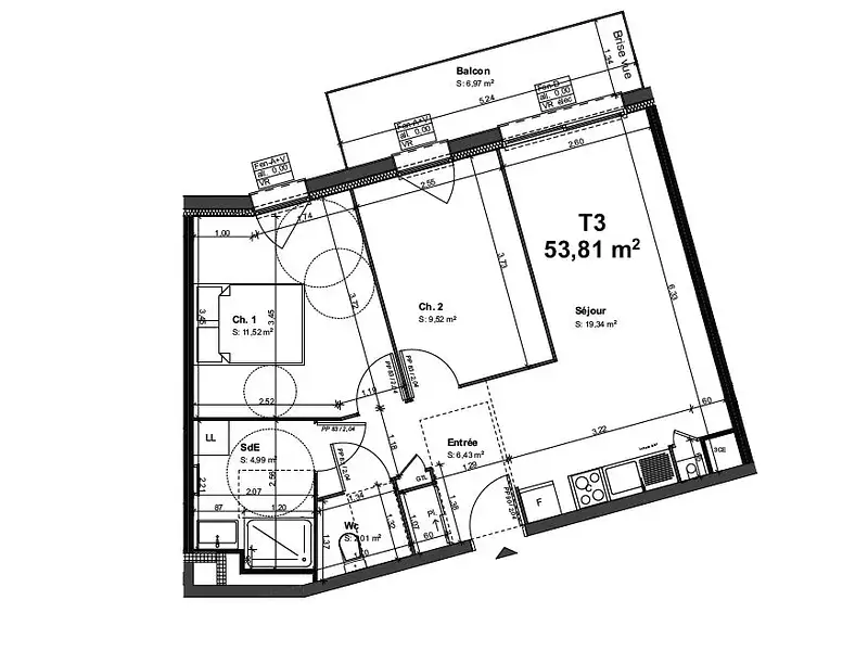 Appartement, 53,81 m²