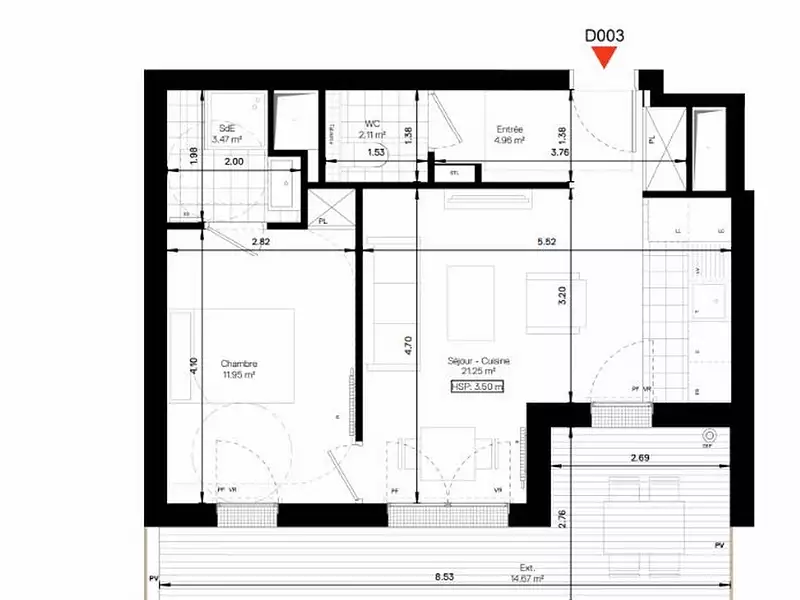 Appartement, 43,74 m²