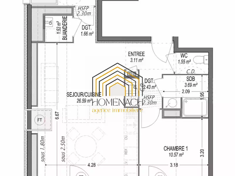Appartement, 63,91 m²