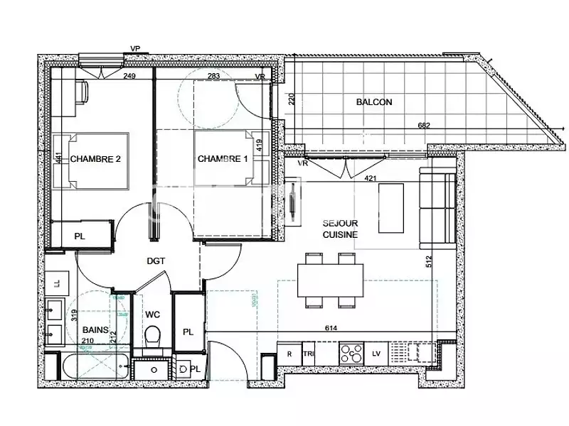 Appartement, 61,4 m²