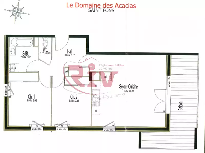 Appartement, 62,55 m²