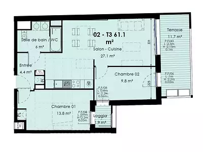 Appartement, 62 m²
