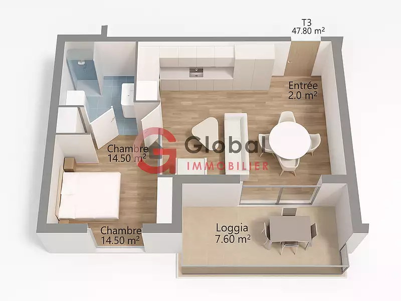 Appartement, 47,8 m²