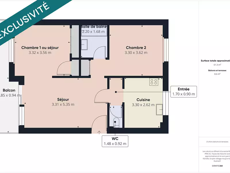 Appartement, 60 m²