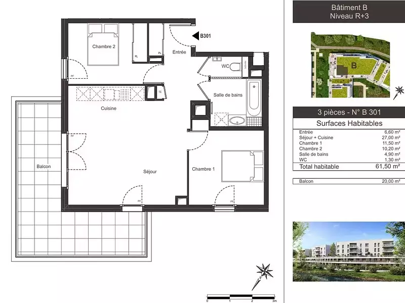 Appartement, 61,5 m²