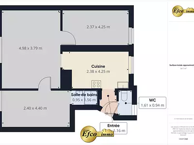 Appartement, 55,6 m²
