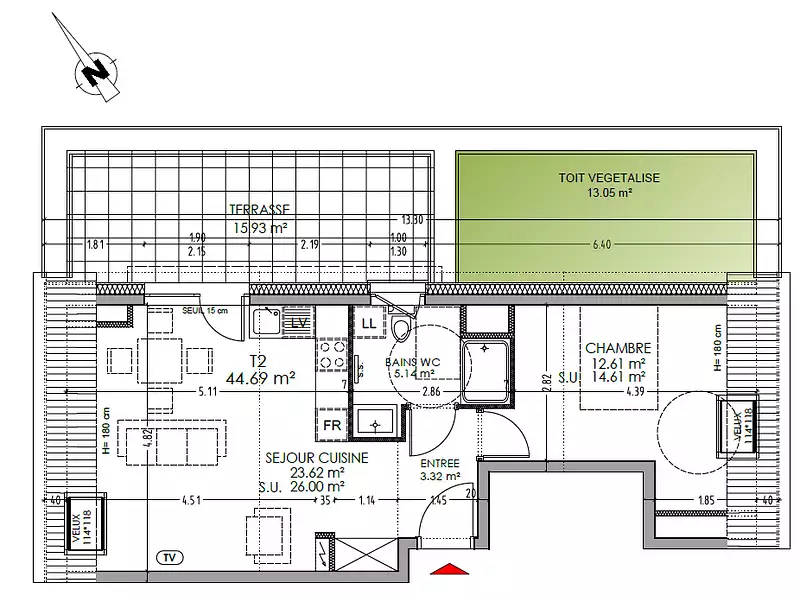 Appartement, 44,69 m²