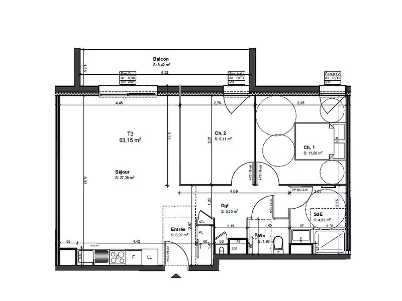 Appartement, 63,15 m²