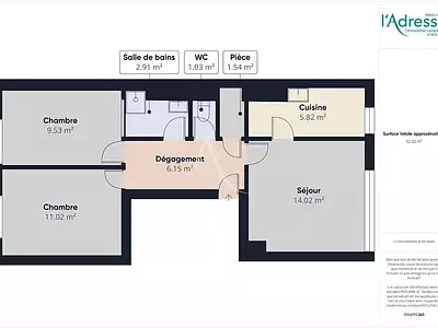 Appartement, 52 m²