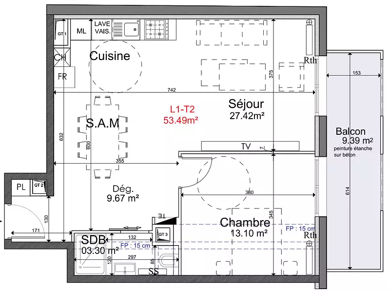 Appartement, 53,2 m²