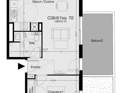 Appartement, 46,1 m²