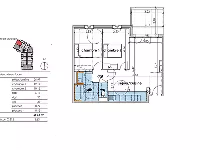 Appartement, 59 m²