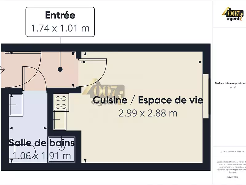 Appartement, 13,9 m²