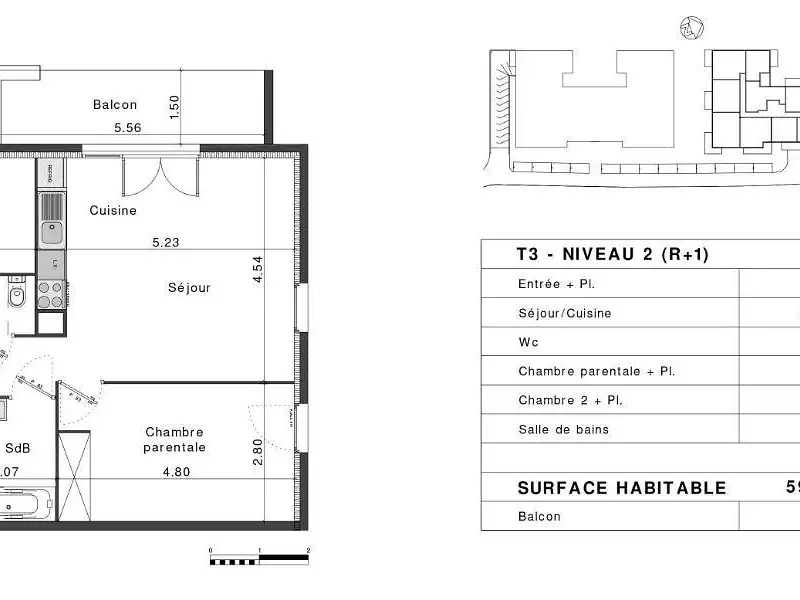 Appartement, 60 m²