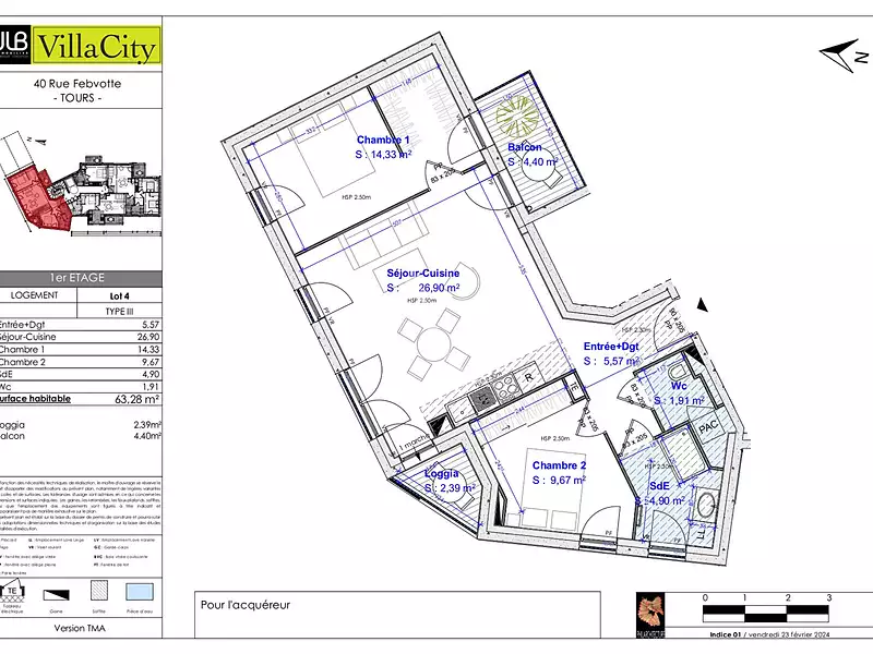 Appartement, 63,28 m²