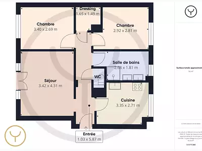 Appartement, 56,46 m²