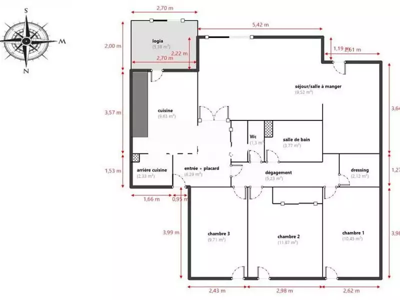 Appartement, 91,71 m²