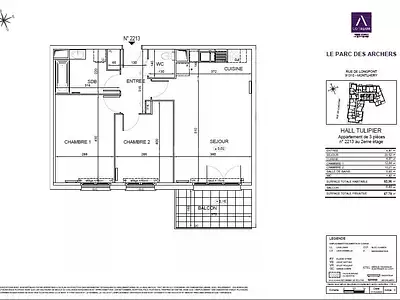 1 062 € CC Appartement • 60,96 m² • 3 pièces Montlhéry (91310)
