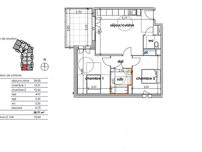 Appartement, 58 m²