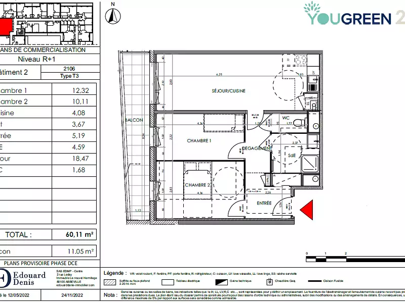 Appartement, 60,11 m²