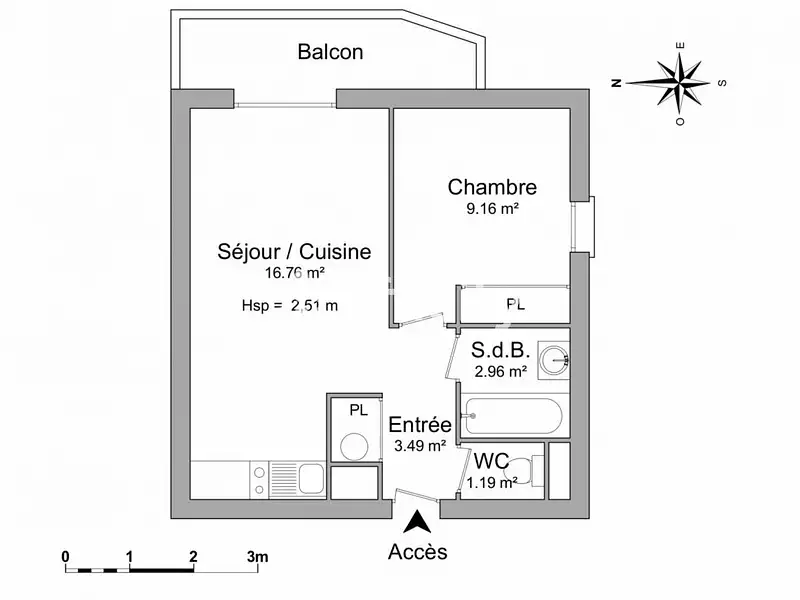 Appartement, 33 m²