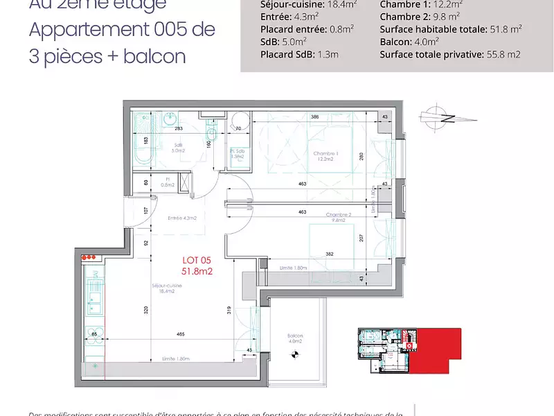 Appartement, 51,8 m²