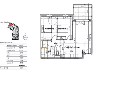 Appartement, 59 m²