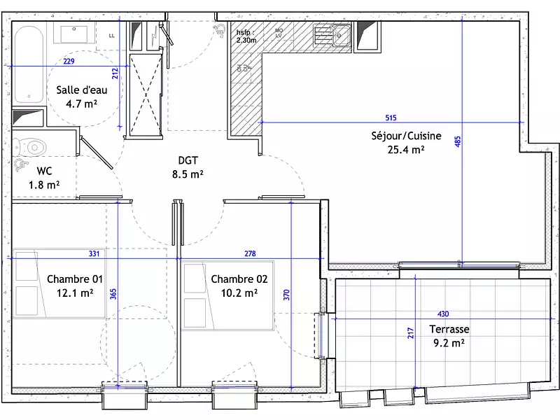 Appartement, 62,7 m²